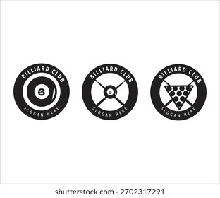 Conjunto de logotipo de billar, diseño de logotipo de emblema de billar, logotipo de billar estilo Antiguas, logotipo de billar Diseño minimalista Bola y Plantilla de ilustración de símbolo de palo