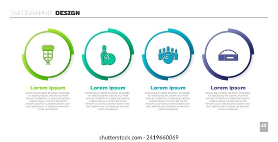 Set Billiard pocket, Bowling pin and ball,  and Case for billiard cue. Business infographic template. Vector