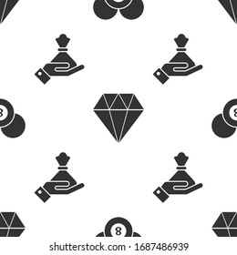 Set Billiard pool snooker 8 ball, Diamond and Hand holding money bag on seamless pattern. Vector