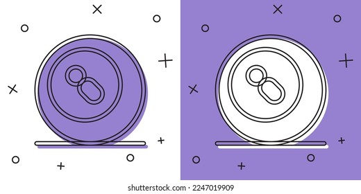 Set Billiard pool snooker ball with number 8 icon isolated on white and purple background.  Vector