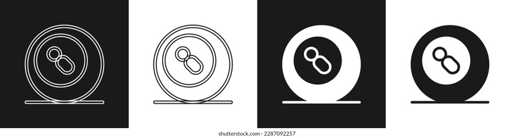 Set Billiard pool snooker ball with number 8 icon isolated on black and white background.  Vector