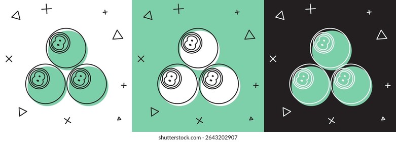Set Billiard pool snooker ball with number 8 icon isolated on white and green, black background.  Vector