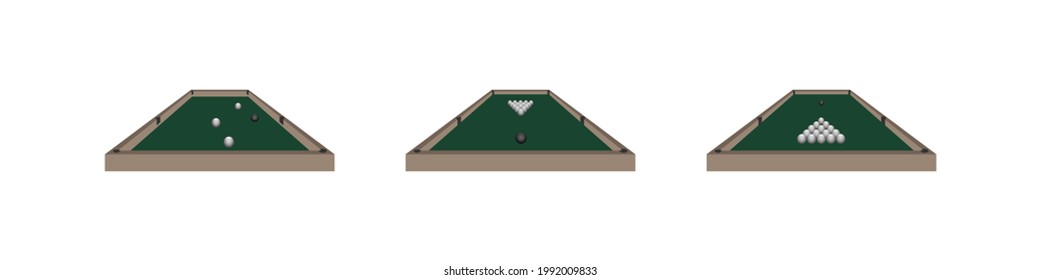 A set of billiard tables. Collection of billiard tables and balls. Vector illustration of billiards. Table game.