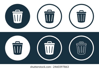 Set of Bin icons isolated flat and outline style vector illustration