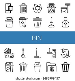 Set of bin icons such as Bin, Delete, Recycle bin, Recycle, Trash Mop, Garbage, Trash, Window cleaner, Waste ,