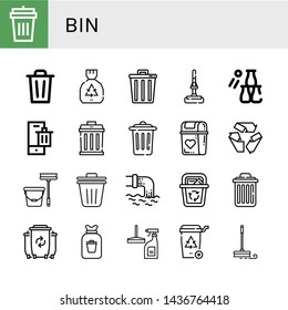 Set of bin icons such as Garbage bin, Bin, Garbage, Trash, Mop, Bottle throw, Recycle, Trash Waste, Recycle Delete, Rubbish, Window cleaner ,