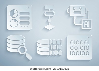 Set Binary code, Artificial intelligence robot, Server, Algorithm and Computer api interface icon. Vector