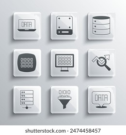 Set Binary code, Data analysis, Search data, Server,  and  icon. Vector