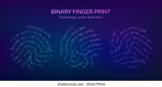 Set of binary code fingerprint. Digital key for software identification. Biometric id. Fingerprint scanner in futuristic technology system. Vector illustration