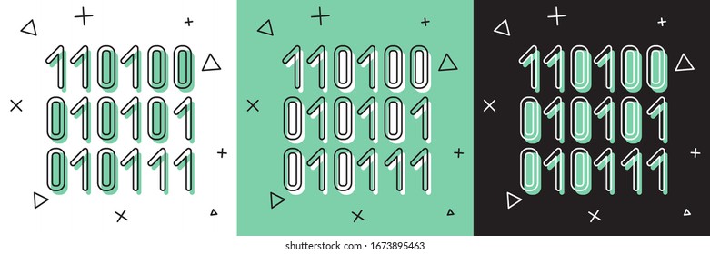 Set Binary code icon isolated on white and green, black background.  Vector Illustration