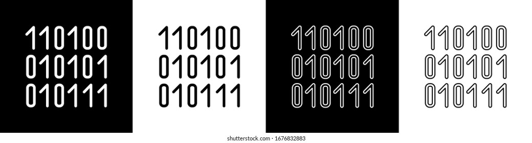 Set Binary code icon isolated on black and white background.  Vector Illustration