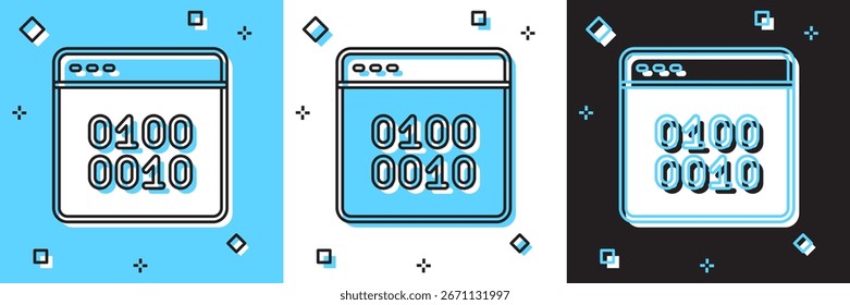 Set Binary code icon isolated on blue and white, black background.  Vector