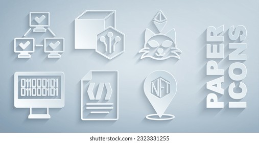 Set Binary code, NFT Digital crypto art,  and blockchain technology icon. Vector
