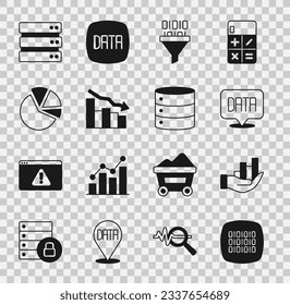 Set Binary code, Pie chart infographic, Data analysis, Financial growth decrease, Server and  icon. Vector