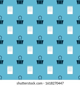 Set Binder clip and Notebook on seamless pattern. Vector