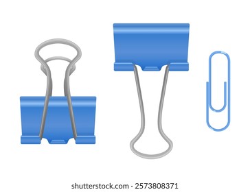 Set of Binder Clip and Paper Clip Illustrations, Blue