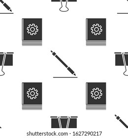 Set Binder clip, Pen line and User manual on seamless pattern. Vector