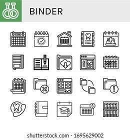 Conjunto de iconos de encuadernador. Tales como Caucho, Calendario, Agenda, Portátil, Carpeta, Cartera, Carpetas, Nombramiento, Enlaces , Iconos de encuadernador