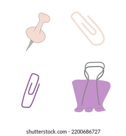 eine Reihe von Bindemitteln, Clips, für Papier und Schreibwaren. Vektorflache Illustration.