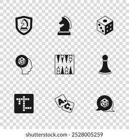 Set Bingo, Chess pawn, Game dice, Backgammon board,  and  icon. Vector