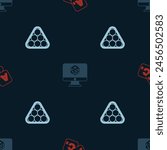 Set Bingo, Game dice and Billiard balls triangle on seamless pattern. Vector