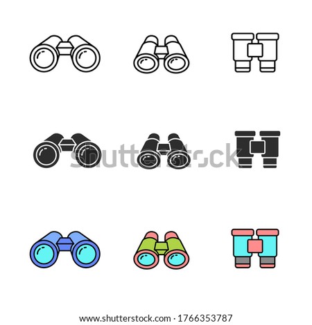 Set of binocular  icons in line, black and colorful designs isolated on white background. Binoculars vector illustration 