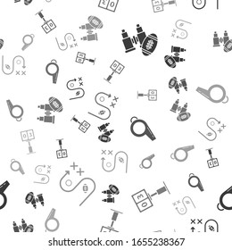 Set Binoculars and american football ball, Sport football mechanical scoreboard and result display, Whistle and Planning strategy concept on seamless pattern. Vector