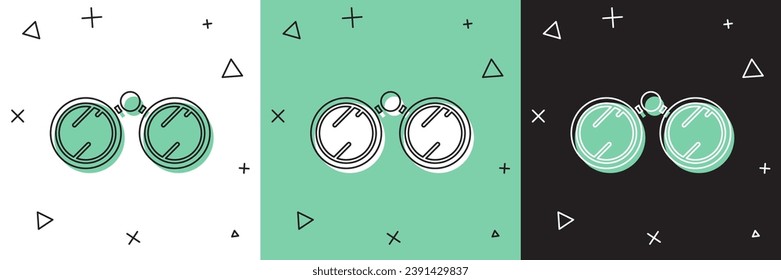 Establece el icono de Binoculares aislados en fondo blanco y verde, negro. Buscar signo de software. Símbolo de equipo espía.  Ilustración vectorial