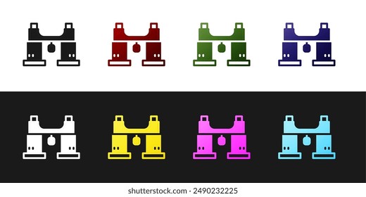 Conjunto Icono de prismáticos aislados sobre fondo blanco y negro. Encuentre el signo del software. Símbolo de equipo espía.  Vector