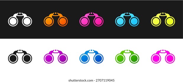 Set Binoculars icon isolated on black and white background. Find software sign. Spy equipment symbol.  Vector