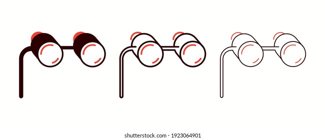 Set of binoculars icons. Such Icons include things like hand-held lens glasses. Colorful binoculars or glasses icon set. Editable Stroke. Logo, web.