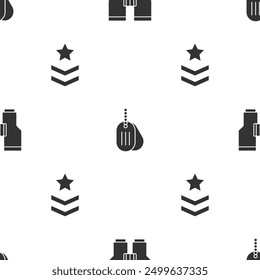 Set Binoculars, Military dog tag and rank on seamless pattern. Vector