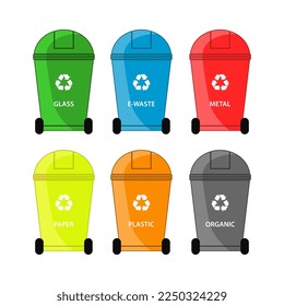 Set of bins and types of garbage classification illustration 