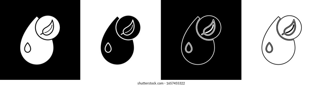 Set Bio fuel icon isolated on black and white background. Eco bio. Green environment and recycle.  Vector Illustration