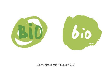 Set of Bio  hand drawn vector badges. Handwritten logo templates. Element for graphic design - banner, poster, flyer, tag, menu.