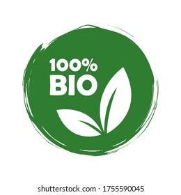 Set of bio natural food. Leiba bio green. Natural product. Collection of cafe emblems, badges, tags, packaging. Vector illustration