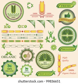 Set of bio and organic badges and labels of quality. Vector illustration