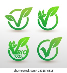 Set of bio recyclable degradable label logo template. Eco vector illustration. Isolated on white background.