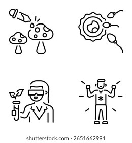 Conjunto de ícones de estilo linear de ciência e biografia 

