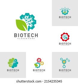 Set of Bio tech with gear logo template, Molecule, DNA, Atom, Medical or Science Logo Design Vector