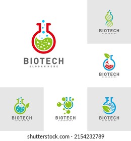 Set Of Bio Tech Lab Logo Template, Molecule, DNA, Atom, Medical Or Science Logo Design Vector