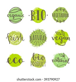 Set of bio, vegan food badges. Can be used for your packaging design