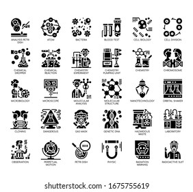 Set of biochemistry thin line and pixel perfect icons for any web and app project. 