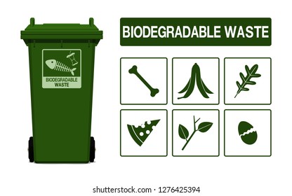 Set Of Biodegradable Waste Icon On Transparent Background