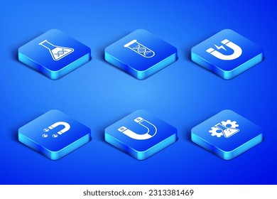 Set Bioengineering, DNA research, search, Magnet, Customer attracting,  and with lightning icon. Vector