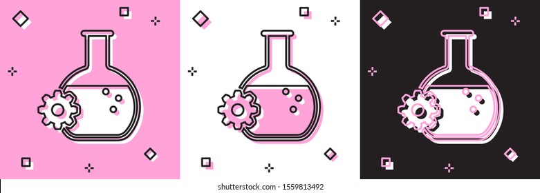 Set Bioengineering icon isolated on pink and white, black background. Element of genetics and bioengineering icon. Biology, molecule, chemical icon.  Vector Illustration