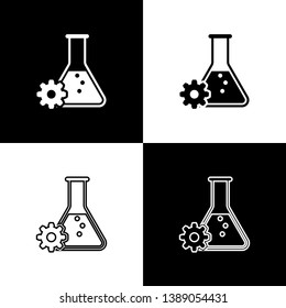 Set Bioengineering icons isolated on black and white background. Element of genetics and bioengineering icon. Biology, molecule, chemical icon. Line, outline and linear icon. Vector Illustration