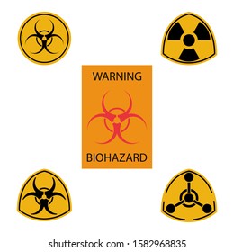 Set biohazard icon, radiation caution.