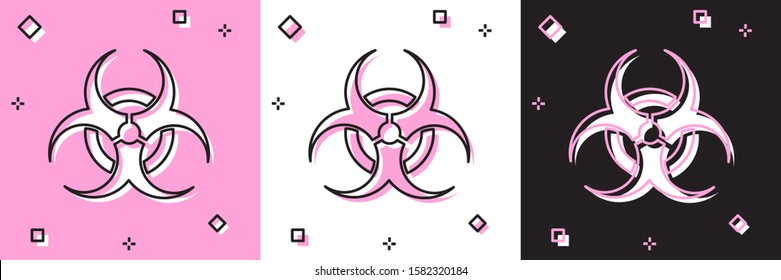 Set Biohazard symbol icon isolated on pink and white, black background.  Vector Illustration
