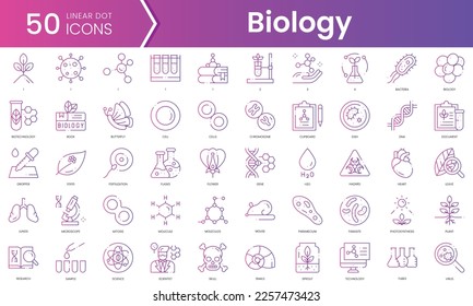 Set of biology icons. Gradient style icon bundle. Vector Illustration